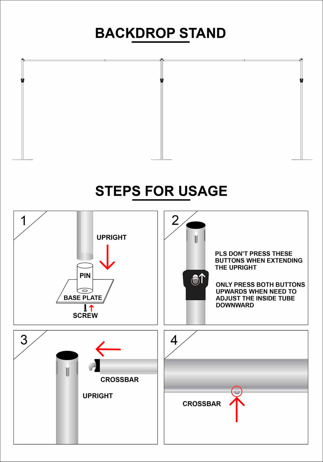 Stand Set For 6x3m Backdrop - Deluxe *BEST VALUE* Operating Instructions