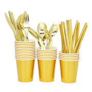PAPERPLATE SET METALLIC GOLD cups and cutlery