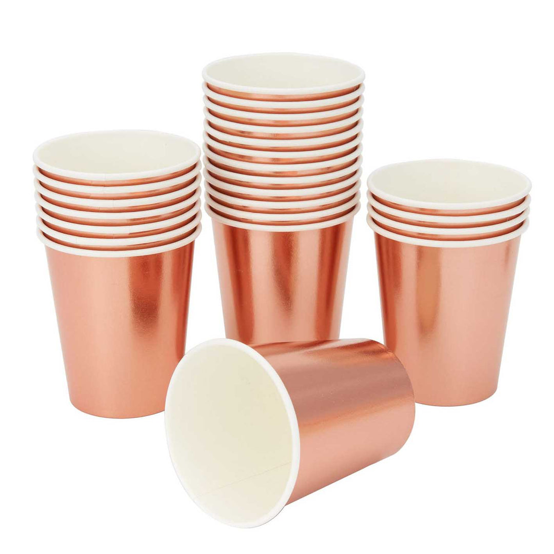 24 person Premium Paper Plate Dinner Set - Metallic Rose Gold - Paper Plates, Cups, Cutlery, Straws - 193 pieces