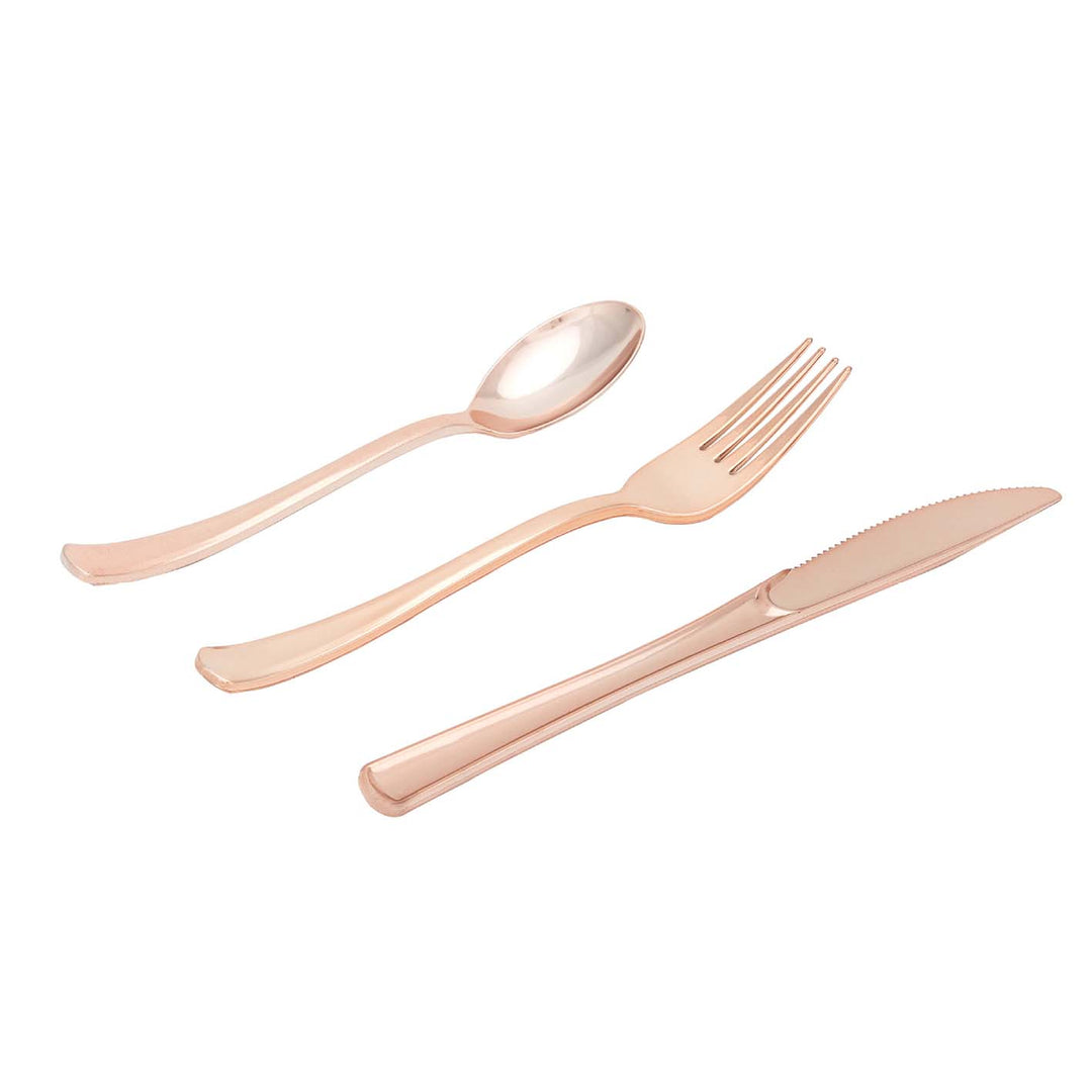 24 person Premium Paper Plate Dinner Set - Metallic Rose Gold - Paper Plates, Cups, Cutlery, Straws - 193 pieces