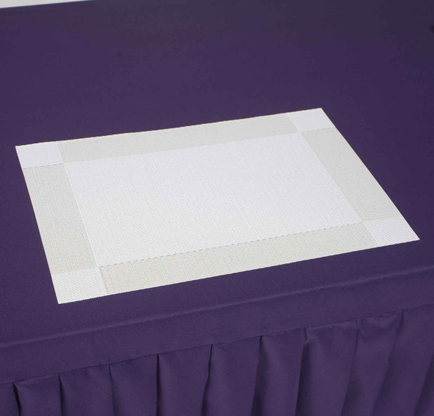 White Placemat on Purple Fitted Tablecloth