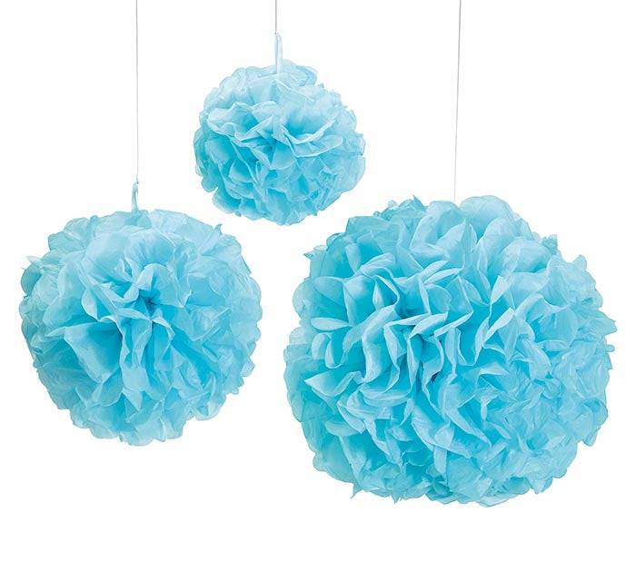 Paper Pom Poms - Light Blue (35cm) Mix