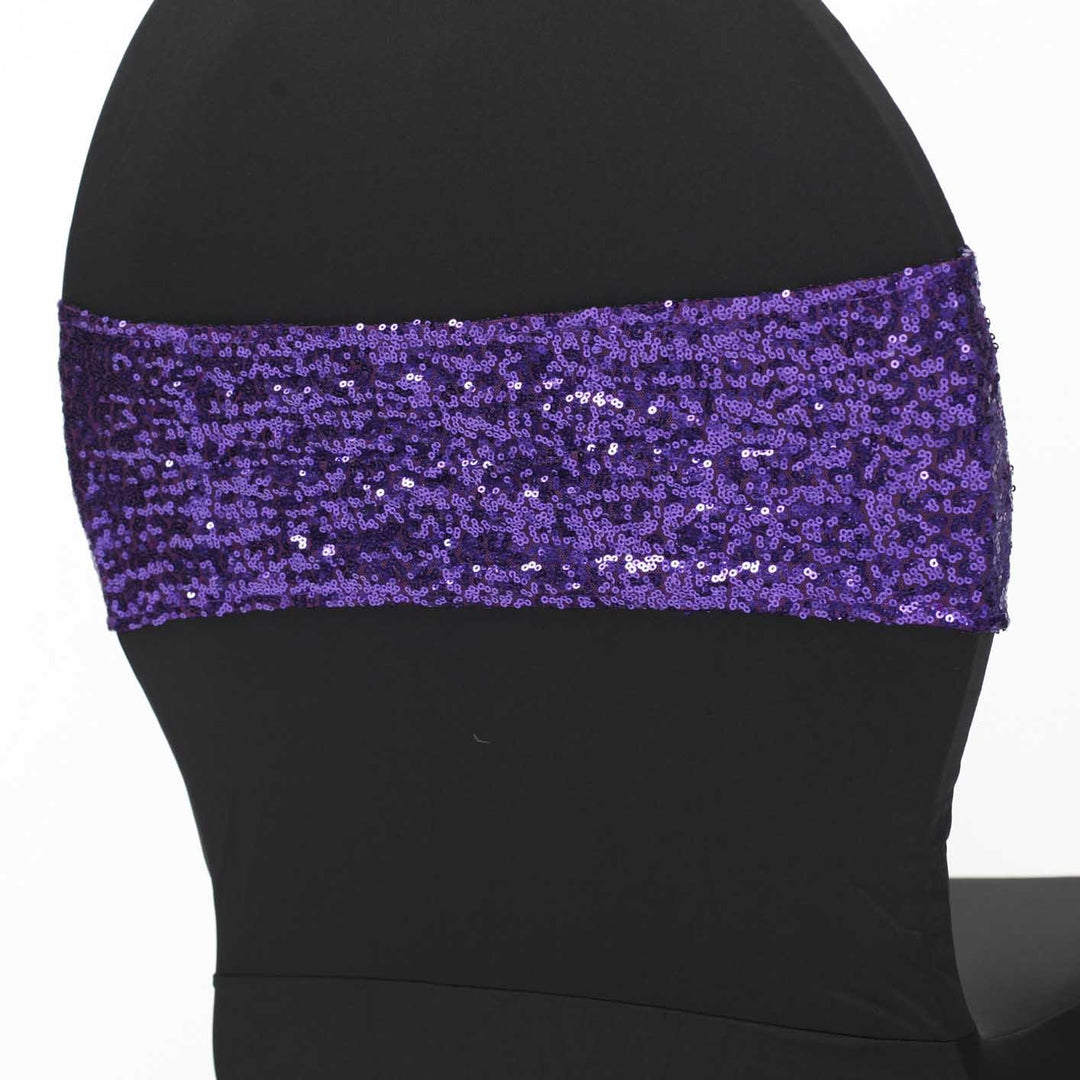 Purple Sequin Lycra Chair Band Sparkle Stretch