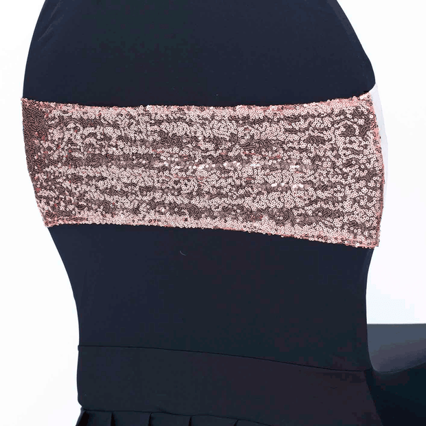 Sequin Lycra Chair Bands - Rose Gold Close Up