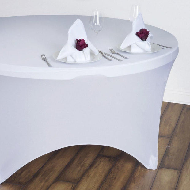 White Round Lycra Fitted Tablecloth (6ft) In Setting