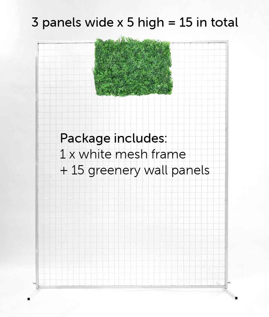 Rainforest Fern and Moss Greenery Wall + White Mesh Frame Freestanding COMBO - (2m x 1.5m) *BEST VALUE* Details 2