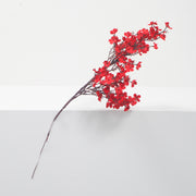 small red artificial cherry blossom branch with wire stem