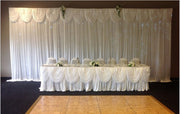 White Ice Silk Satin Backdrops - 6 meters length x 3 meters high With Matching Ice Silk Table Skirting