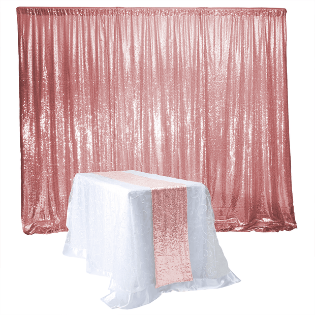 Rose Gold Sequin Backdrop Curtain 3m x 1.25m With Runner