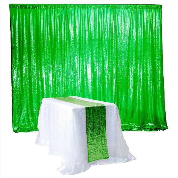 Jade / Emerald Green Sequin Backdrop Curtain 3m x 1.25m With matching runner