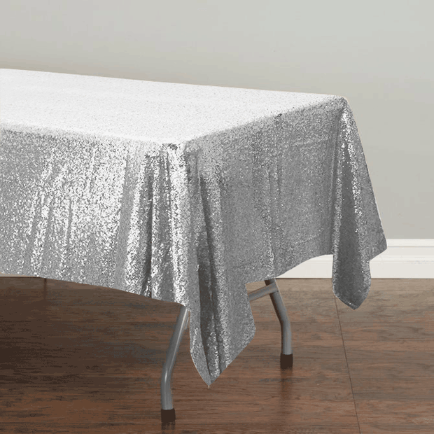 Silver Sequin Tablecloth 125x240cm