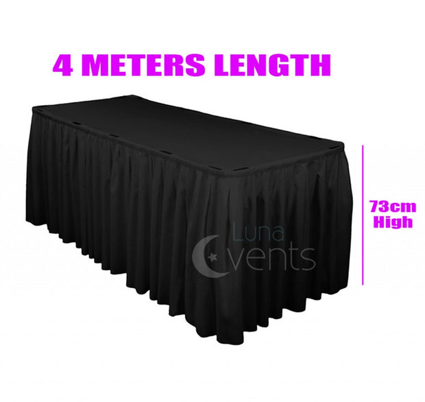 Black Table Skirting (4m) + BONUS Clips Dimensions