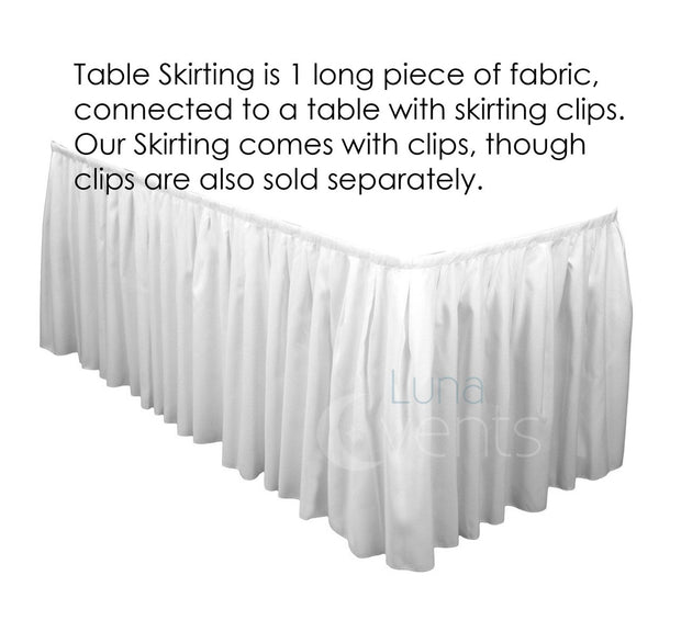 White Table Skirting (6.3m) + BONUS Skirting Clips Requires Purchase Of Tablecloth For Top
