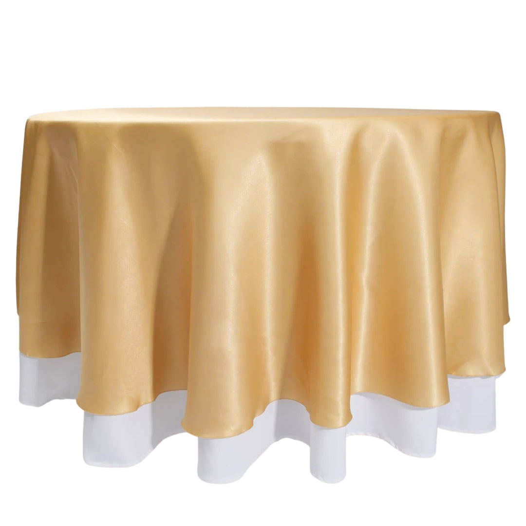 Gold Round Satin Tablecloth Overlay (230cm) On Tablecloth