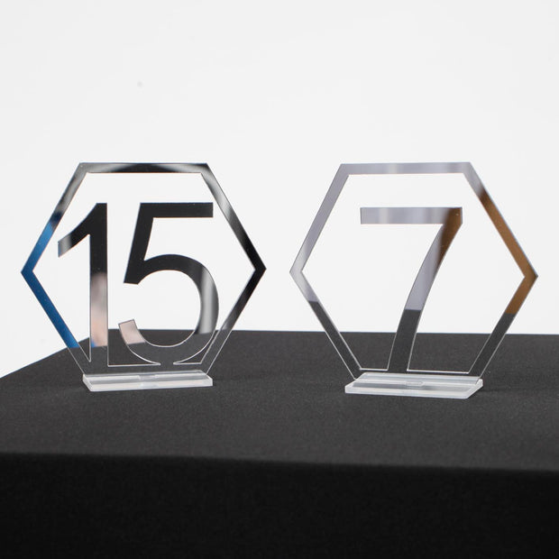 Silver Mirror Table Numbers 1 to 15 - Hexagonal