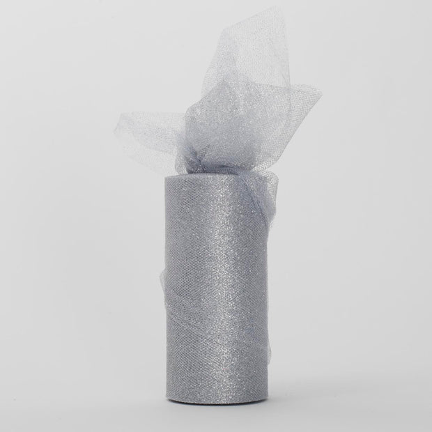 Glitter Soft Tulle Fabric Roll - Silver (22m Length)