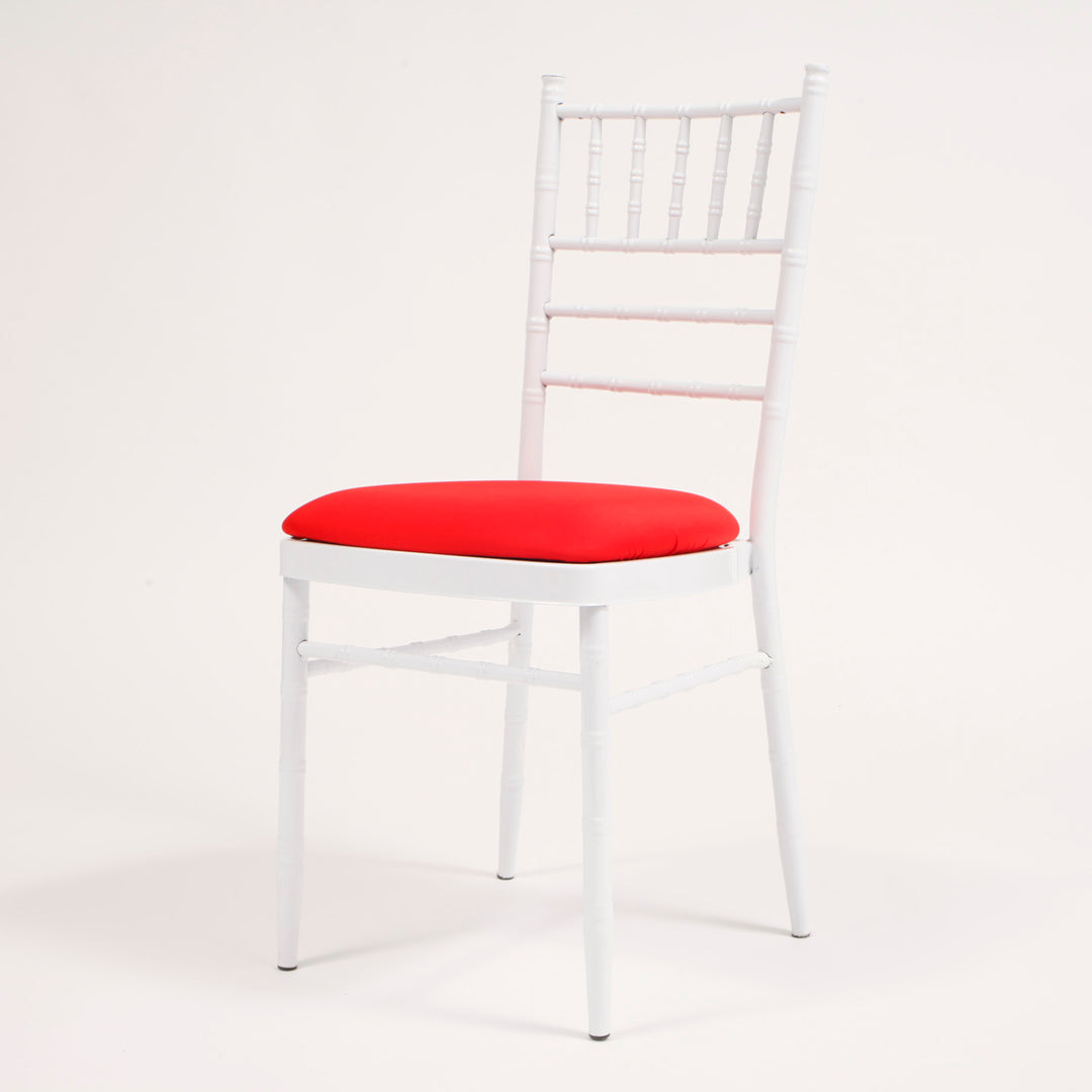 Red Cover on White Chiavari Chair