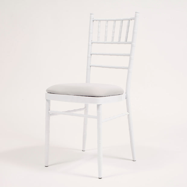 Silver Cushion Cover on White Chiavari Chair