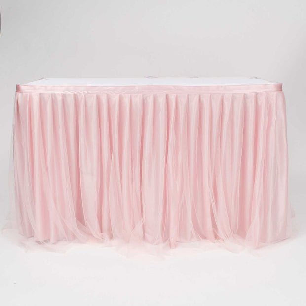 Tulle and Ice Silk Layered Table Skirting - Blush (3m)