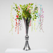 Trumpet Centrepiece Vase - Silver (70cm Tall) WITH FLOWERS
