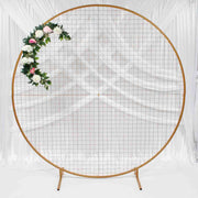 2m gold round mesh frame with greenery garland with large white, pink flowers and smaller pink/peach and white flowers. 