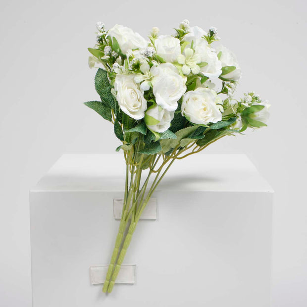 2 small white artificial rose flower bouquets