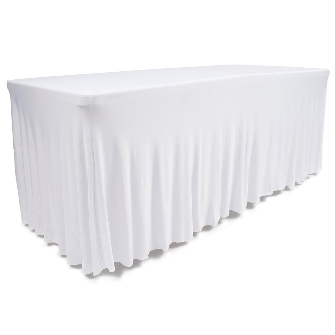 White Lycra Fitted Tablecloth with Skirting for 6ft Trestle Tables