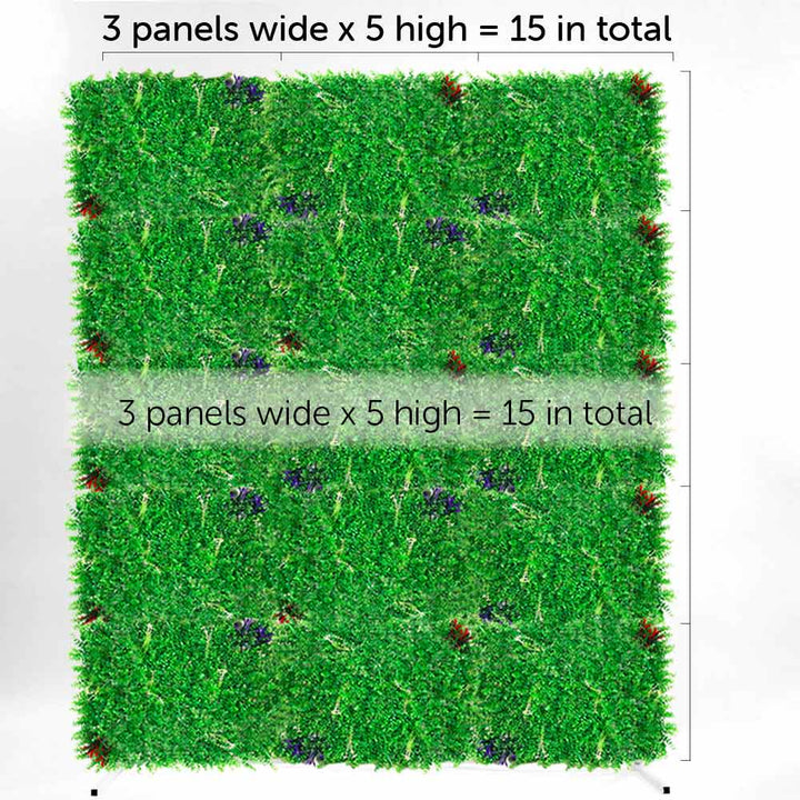 CLEARANCE Greenery Wall - Box Hedge, Grass Shoots & Purple, Pink, White Flowers