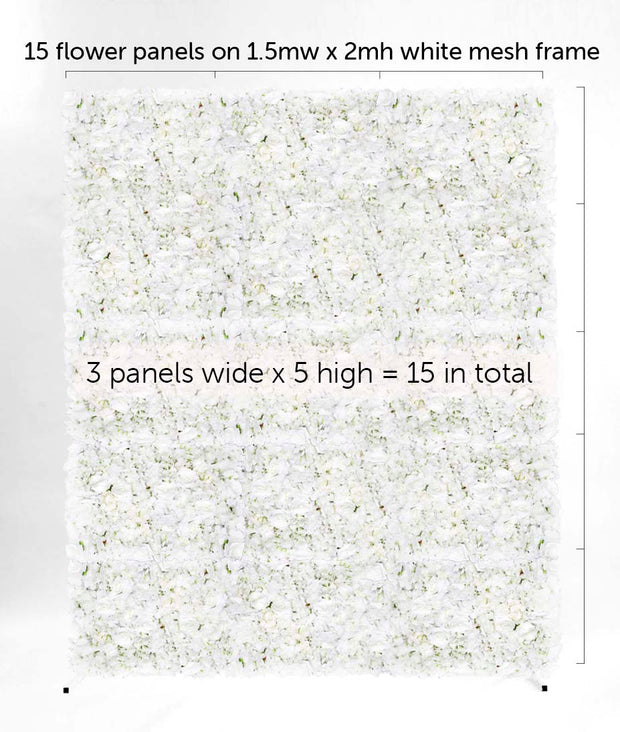 White Rose and Hydrangea Flower Wall + White Mesh Frame Freestanding COMBO - (2m x 1.8m) *BEST VALUE* details