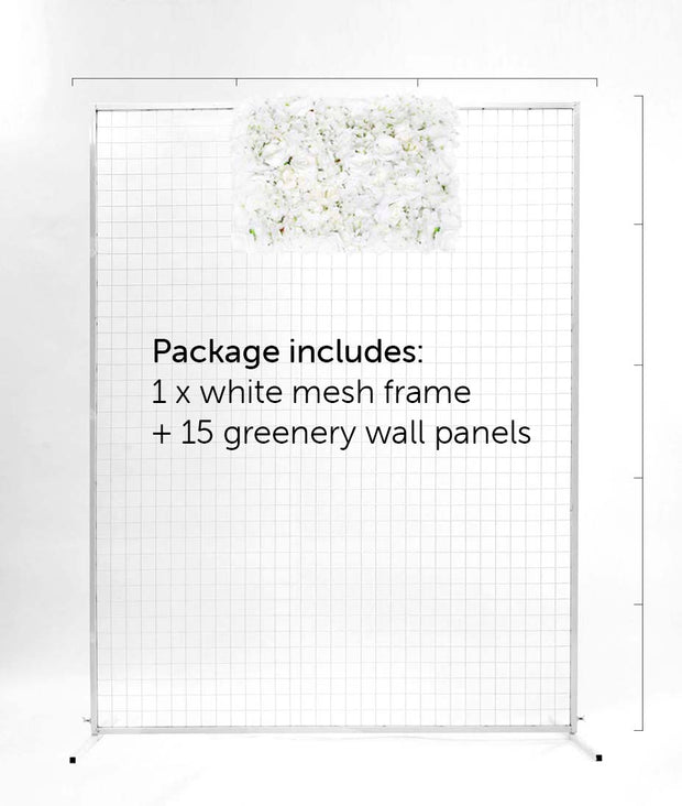 White Rose and Hydrangea Flower Wall + White Mesh Frame Freestanding COMBO - (2m x 1.8m) *BEST VALUE* single wall