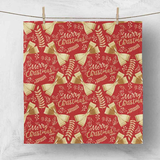 Christmas Napkins - Merry Christmas Gold Bows on Red (50x50cm)
