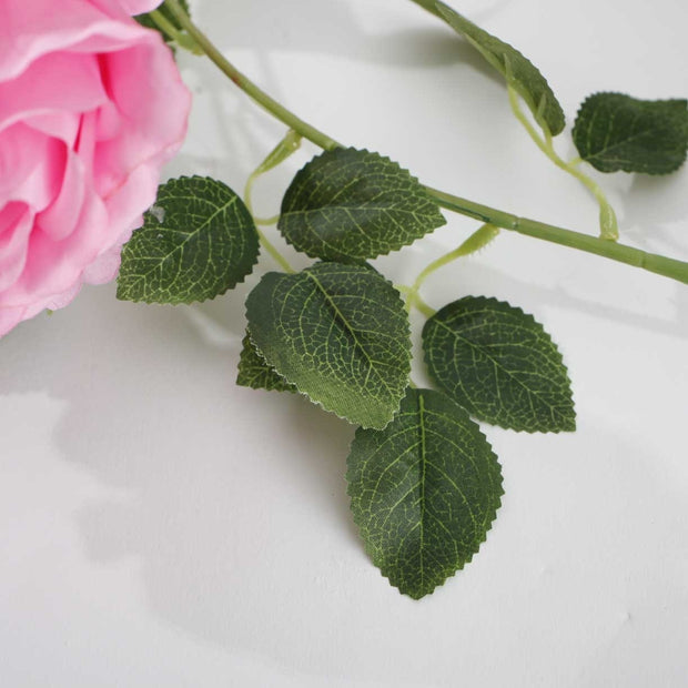 Artificial Pink Rose Vine 9cm Flower Close Up Of Leaves