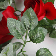 Artificial Red Rose Bouquet Leaf Close Up