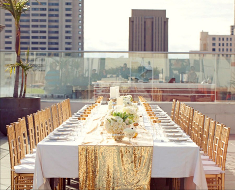 Sequin Table Runner - Champagne Gold In Setting