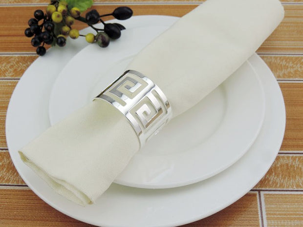 Silver Napkin Ring - Geometric Luxe Meander