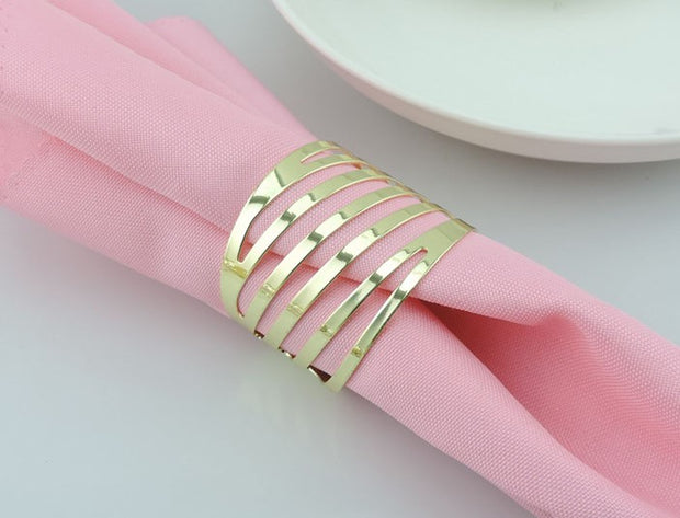 Gold Napkin Ring - Modern Linear Cut Out