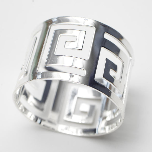 Silver Napkin Ring - Geometric Luxe Meander. Without Napkin, Top
