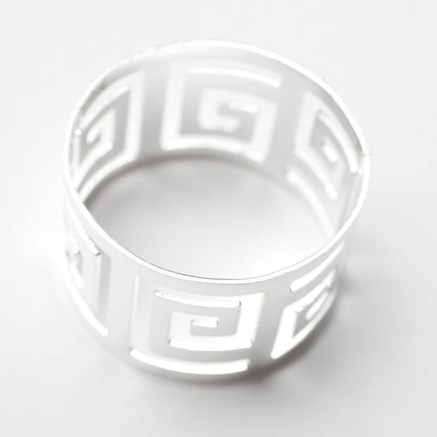 Silver Napkin Ring - Geometric Luxe Meander. Without Napkin, Side