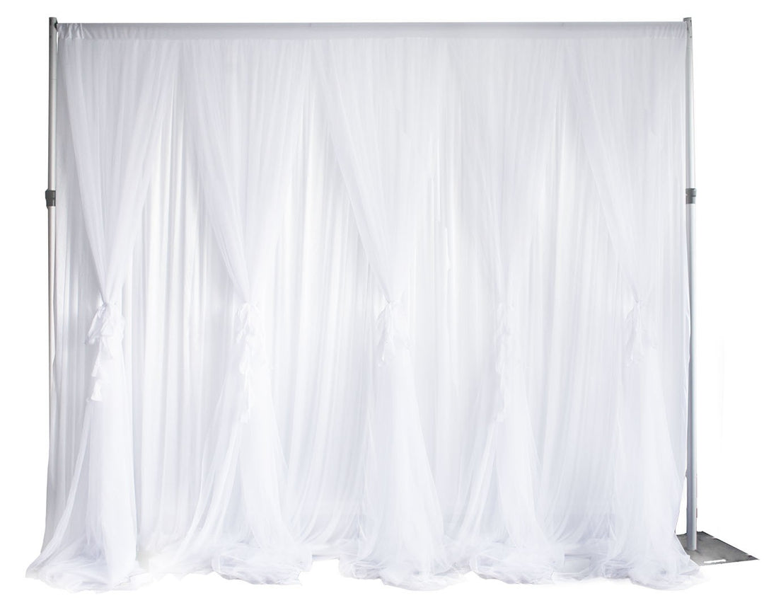 White Ruffle Tulle Backdrop Curtain with Satin Silk Backing 3mx3m