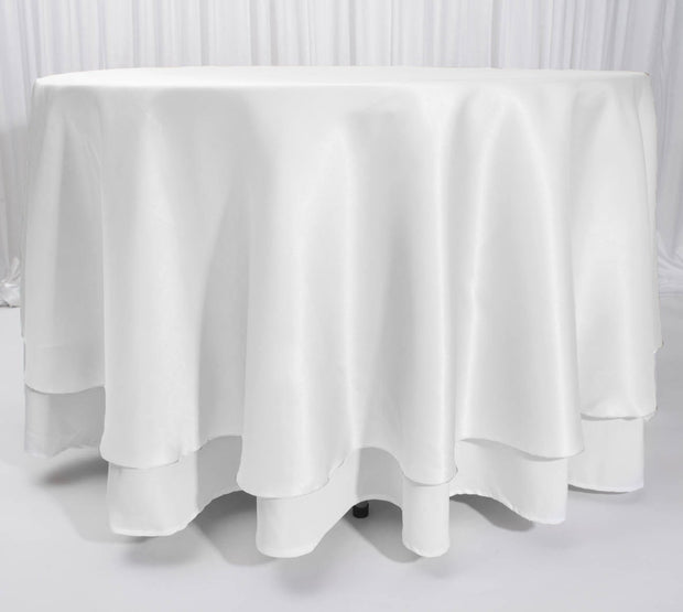 White Round Satin Tablecloth Overlay (230cm) On Tablecloth