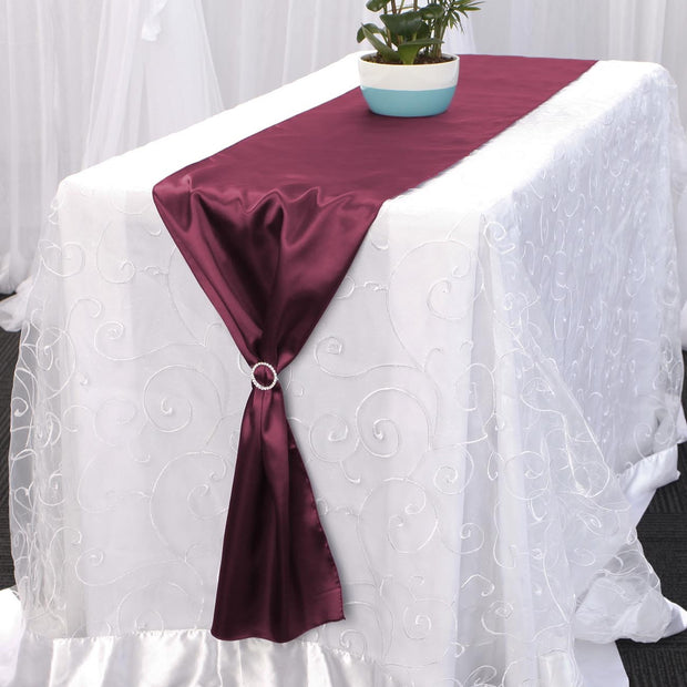 Satin Table Runners - Burgundy With Diamante Buckle
