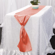 Satin Table Runners - Coral With Diamante Buckle