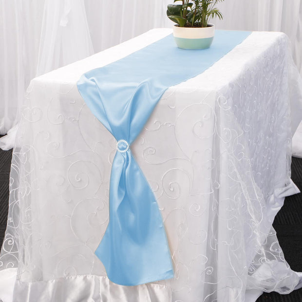 Satin Table Runners - Light Blue With Diamante Buckle