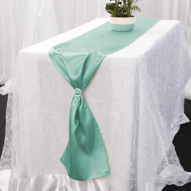 Satin Table Runners - Mint With Diamante Buckle