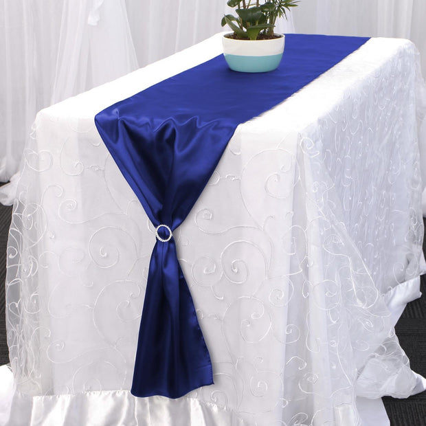 Satin Table Runners - Royal Blue With Diamante Buckle
