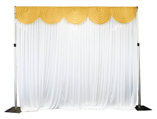 Ice Silk Satin 3m Swag  - Gold Fitted To Ice Silk Satin Backdrop